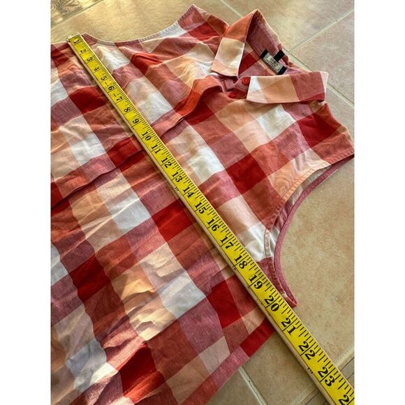 Lafayette 148 Red Orange White Plaid Sleeveless Button Down M‎ - Picture 8 of 9